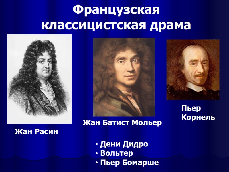 Французская  классицистская драма Жан Расин Жан Батист Мольер Пьер Корнель  Дени Дидро